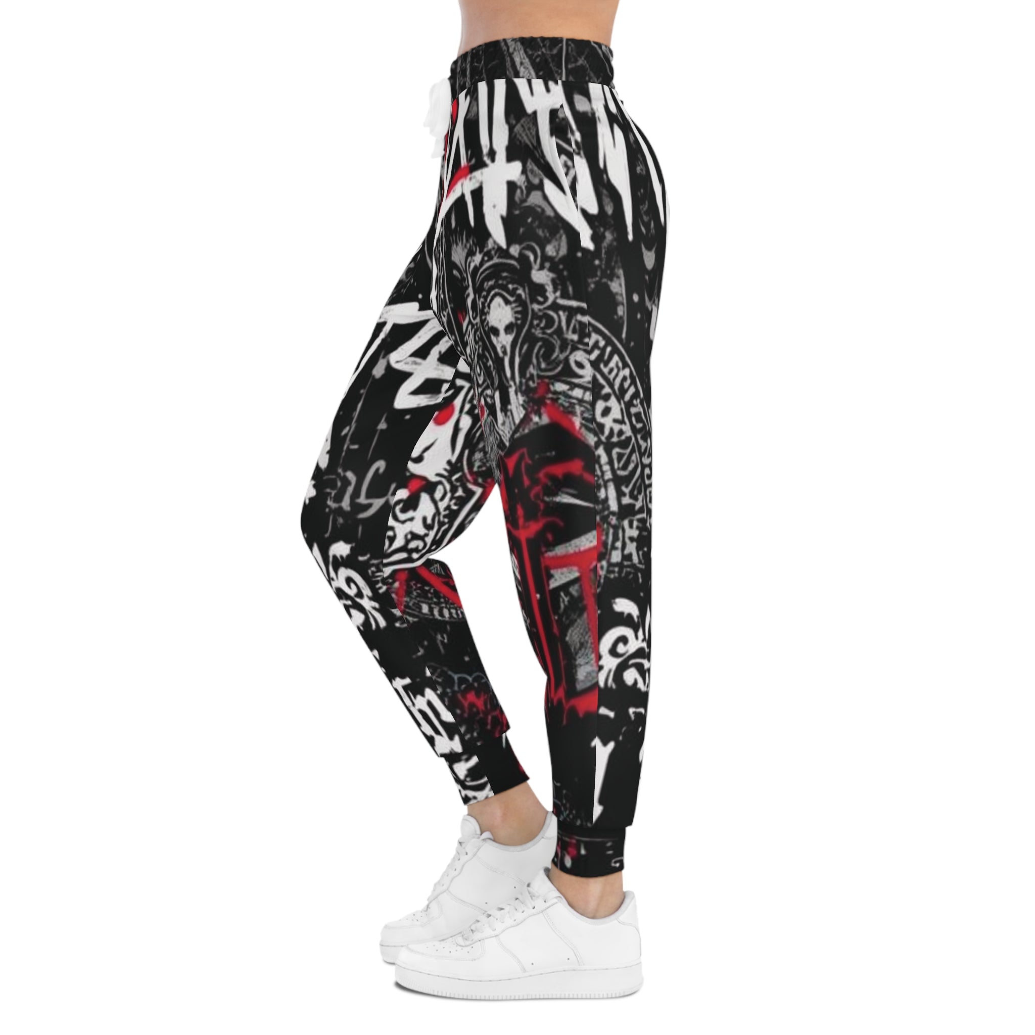 Graffiti Streetwear Joggers  Black Red White All-Over Print