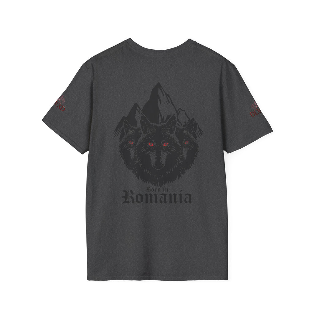 Romanian Heritage Unisex Softstyle T-Shirt, Casual Graphic Tee, Wolf Design Shirt, Unique Gift for Travelers, Romania Pride Apparel