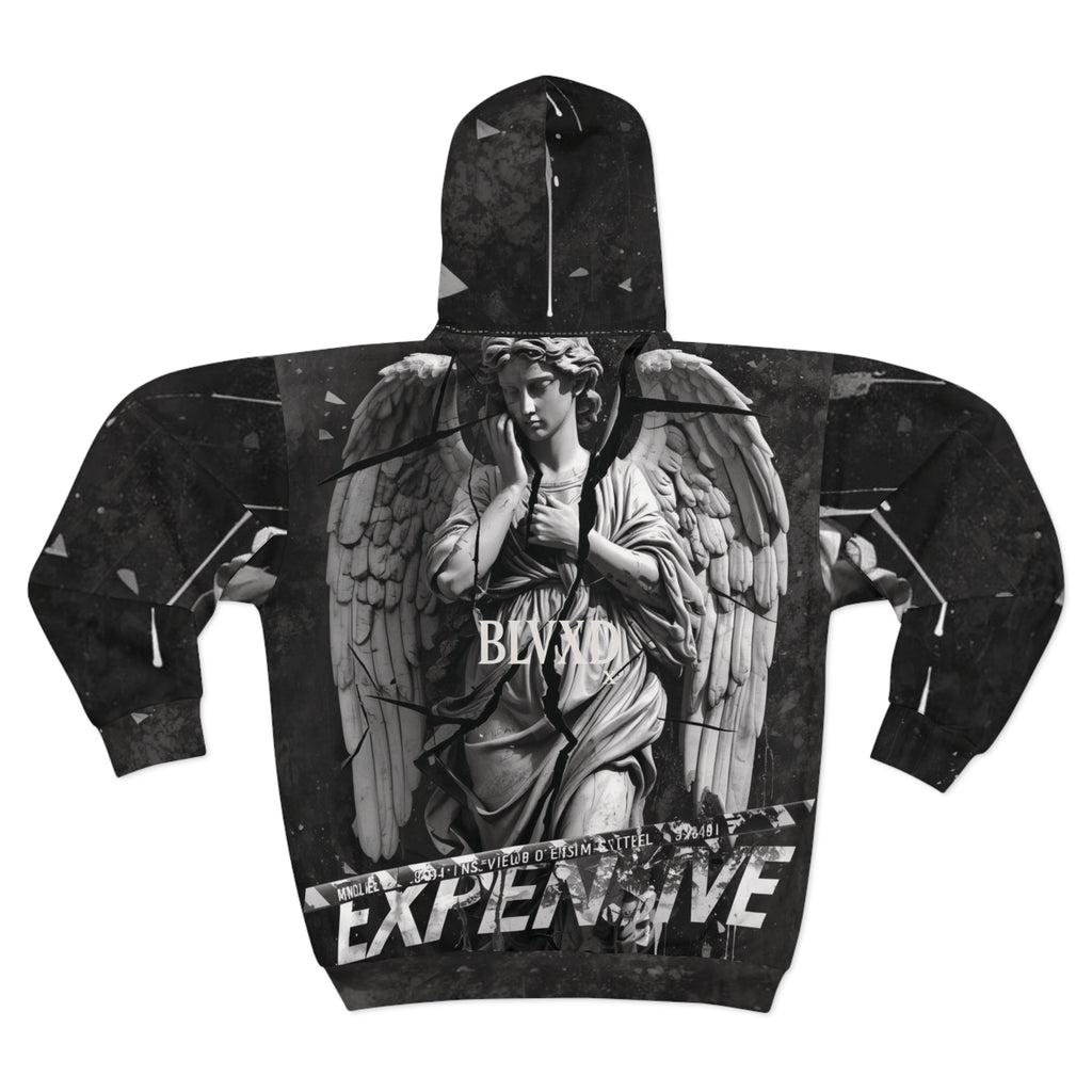 Gothic Angel Zip Hoodie, Unisex AOP Hooded Sweatshirt for Fall, Casual Streetwear, Unique Gift, Halloween Fashion, Alternative Style