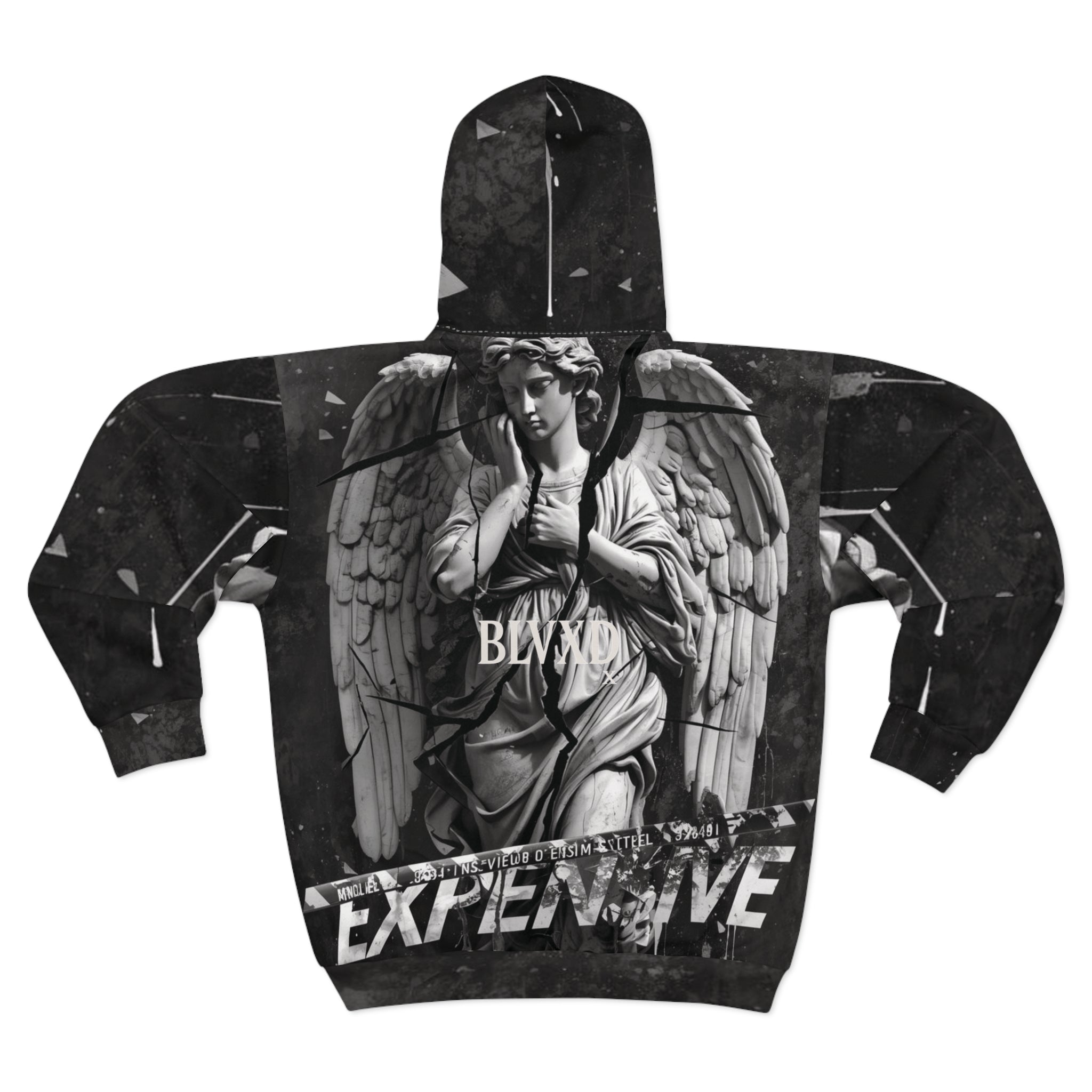 Gothic Angel Zip Hoodie, Unisex AOP Hooded Sweatshirt for Fall, Casual Streetwear, Unique Gift, Halloween Fashion, Alternative Style