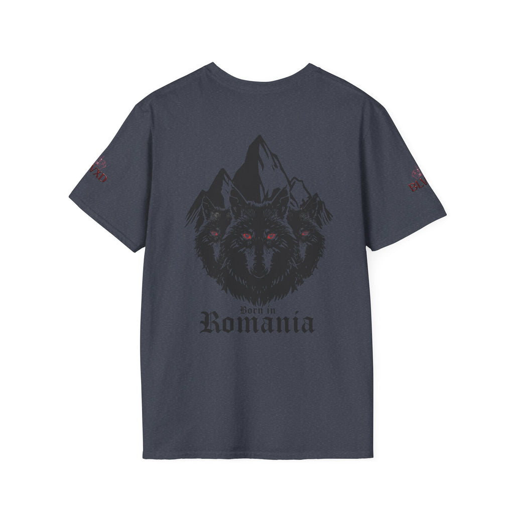 Romanian Heritage Unisex Softstyle T-Shirt, Casual Graphic Tee, Wolf Design Shirt, Unique Gift for Travelers, Romania Pride Apparel