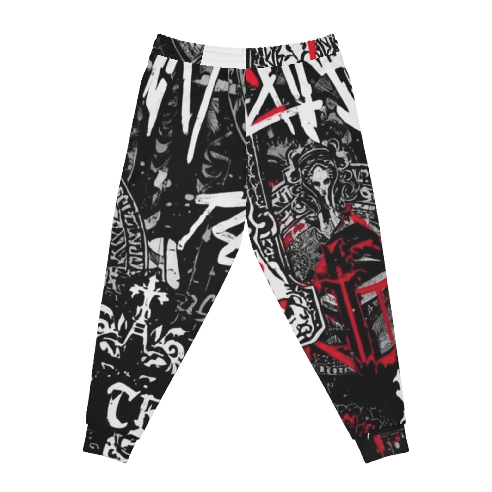 Graffiti Streetwear Joggers  Black Red White All-Over Print