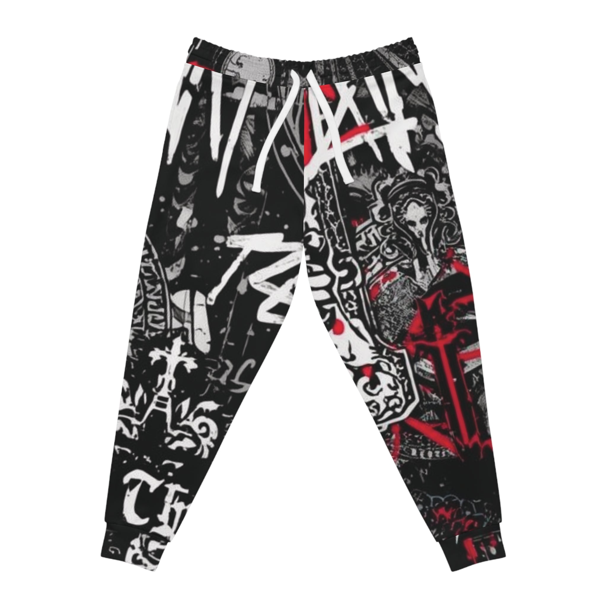 Graffiti Streetwear Joggers  Black Red White All-Over Print