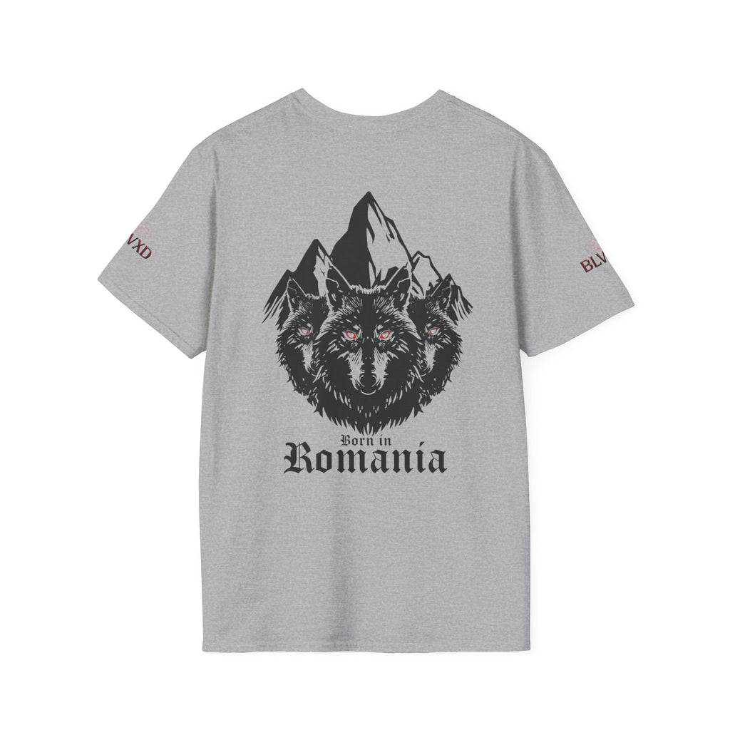 Romanian Heritage Unisex Softstyle T-Shirt, Casual Graphic Tee, Wolf Design Shirt, Unique Gift for Travelers, Romania Pride Apparel