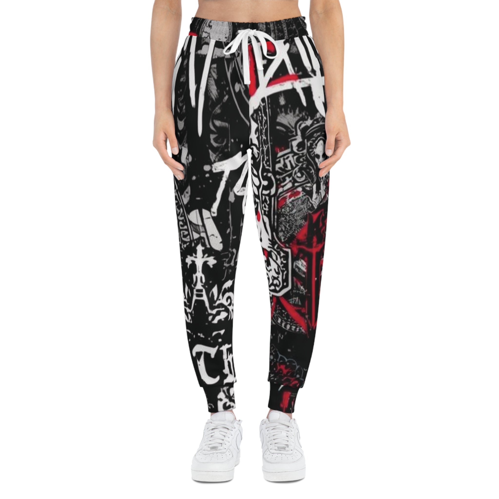 Graffiti Streetwear Joggers  Black Red White All-Over Print