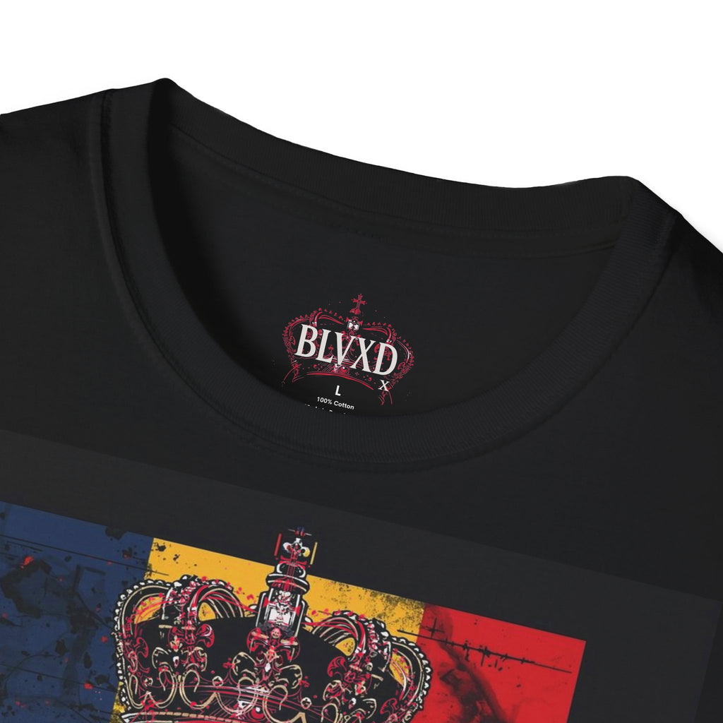 Romanian Heritage Unisex Softstyle T-Shirt, Casual Graphic Tee, Wolf Design Shirt, Unique Gift for Travelers, Romania Pride Apparel