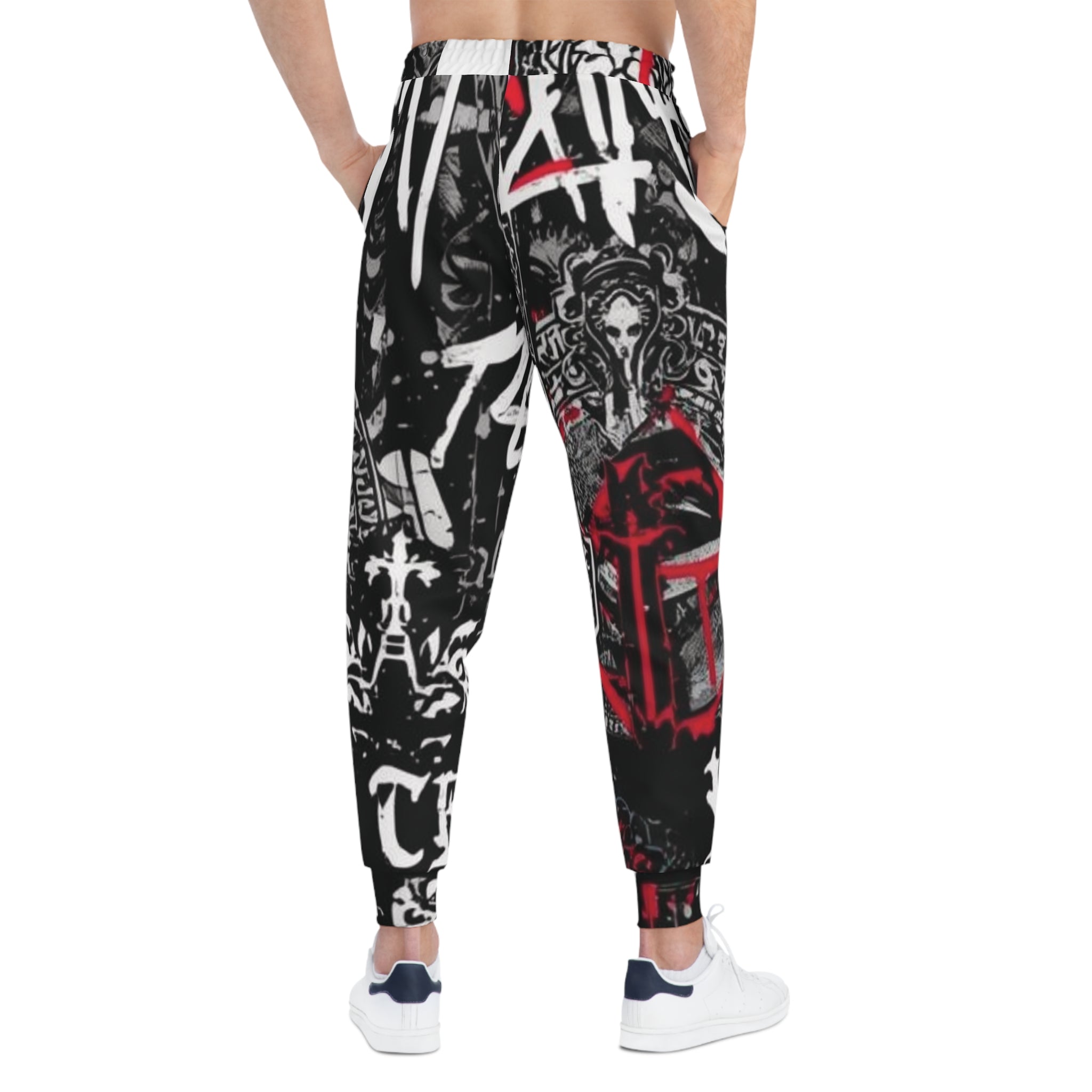 Graffiti Streetwear Joggers  Black Red White All-Over Print