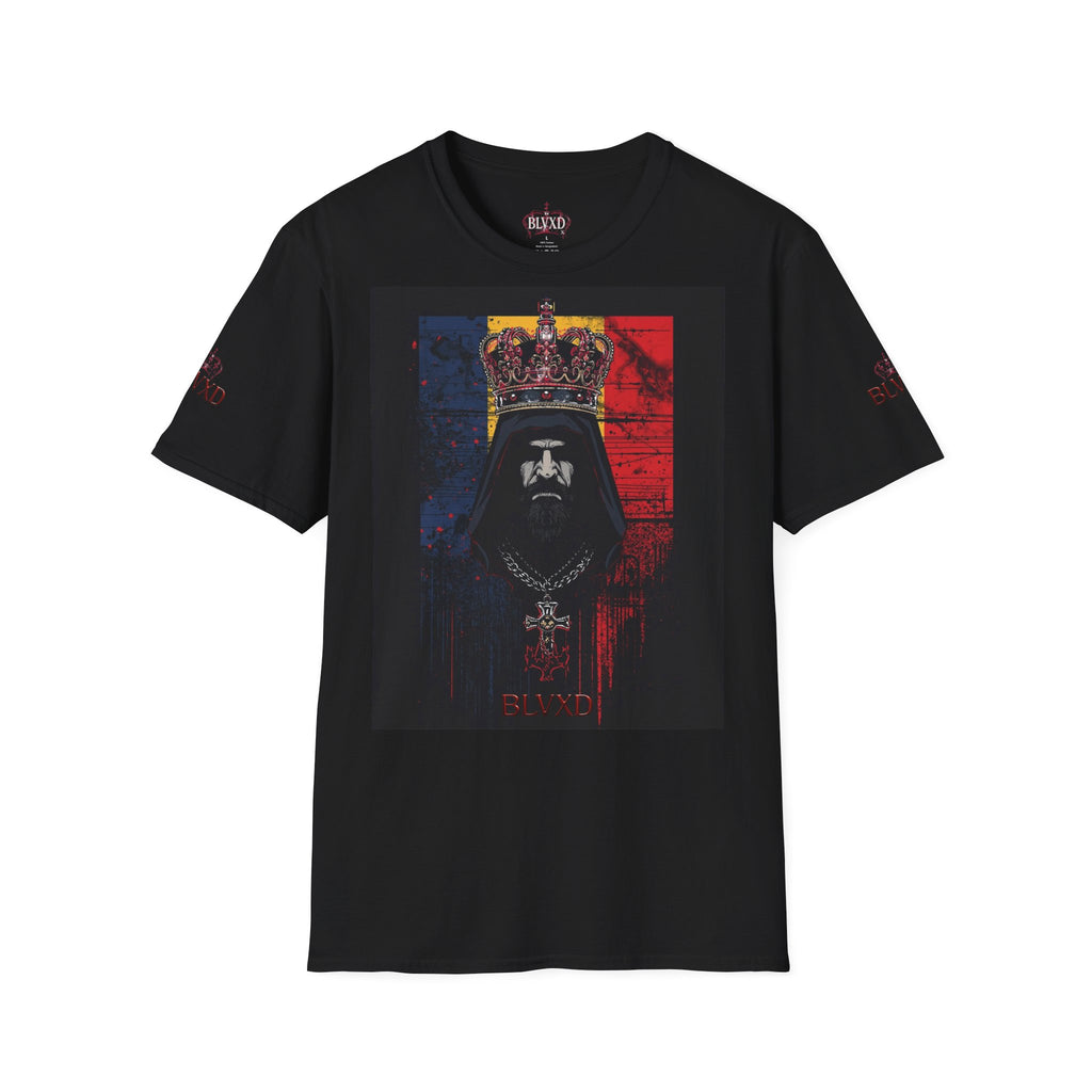 Romanian Heritage Unisex Softstyle T-Shirt, Casual Graphic Tee, Wolf Design Shirt, Unique Gift for Travelers, Romania Pride Apparel