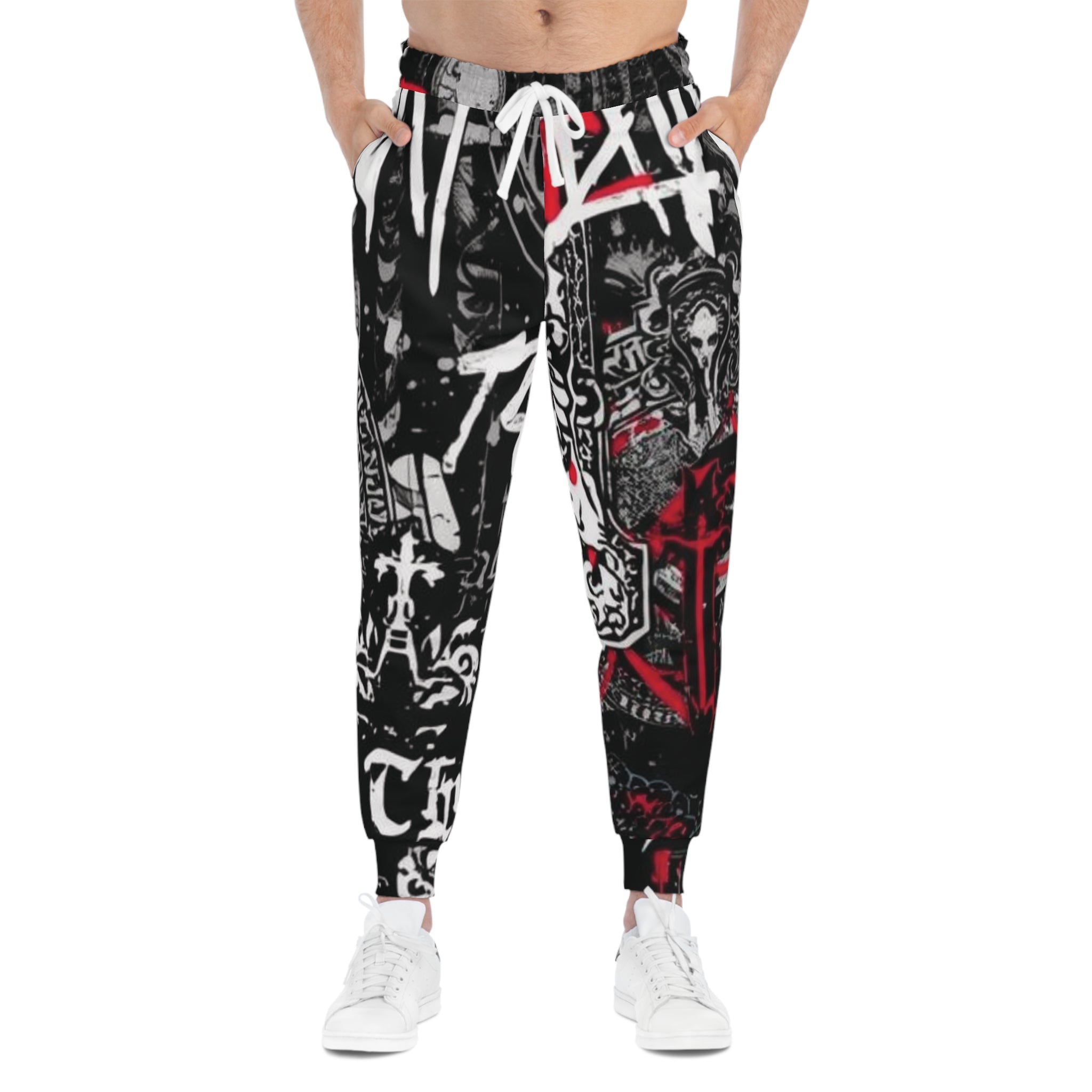 Graffiti Streetwear Joggers  Black Red White All-Over Print