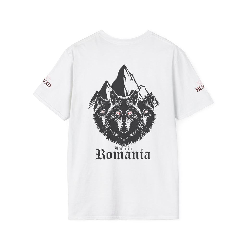 Romanian Heritage Unisex Softstyle T-Shirt, Casual Graphic Tee, Wolf Design Shirt, Unique Gift for Travelers, Romania Pride Apparel