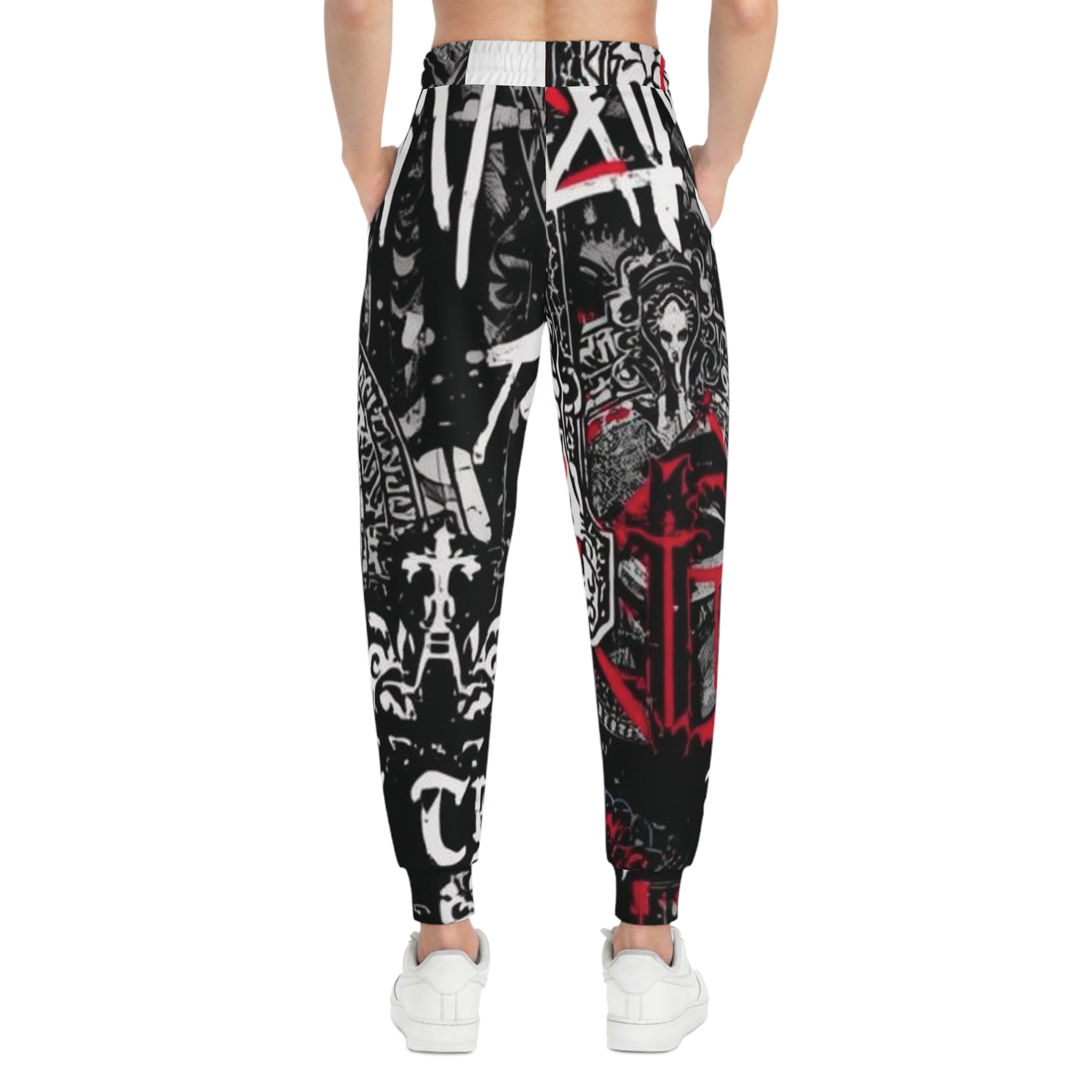 Graffiti Streetwear Joggers  Black Red White All-Over Print